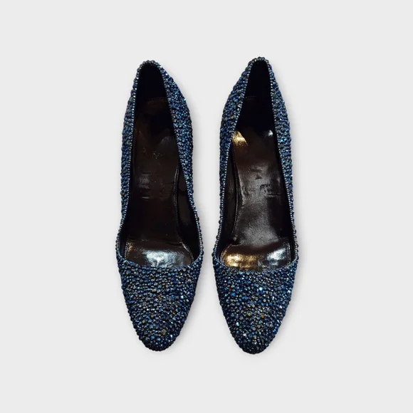 Prada Dark Blue Custom Crystal Tapered Heel Pumps - Picture 9 of 13
